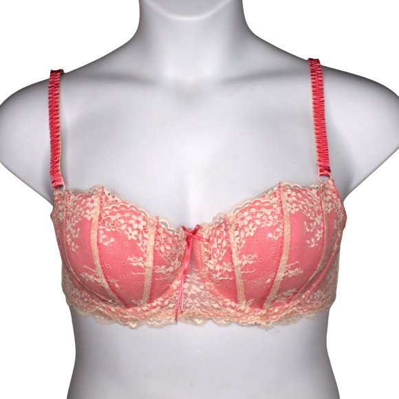 Heidi Klum Intimates Sz 36D Sofia Contour Bra Salmon Pink Cream Lace Cup H75-261 - Picture 2 of 9